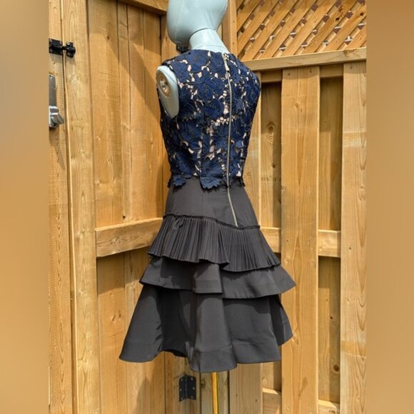 🆕 BRONX & BANCO 🧿 NWOT Navy Lace & Black Tiered Midi Dress, Sz AU 8 US 4 - Picture 9 of 13